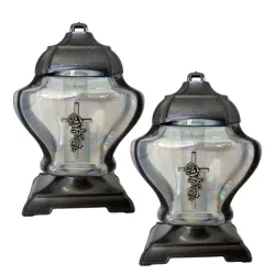 2043-znicz szklany ze srebrnym krzyżykiem opakowanie