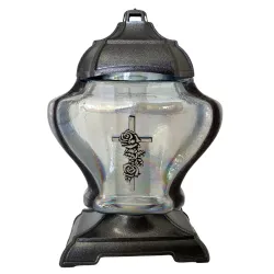 2043-znicz szklany ze srebrnym krzyżykiem 1 sztuka