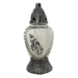 121-mały znicz srebrny z różą przód 1 sztuka