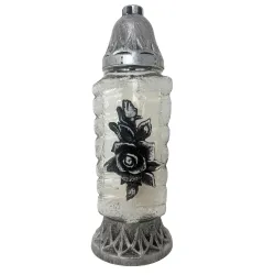 033-znicz srebrny z czarną różą 1 sztuka