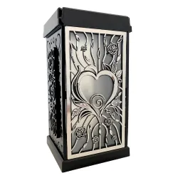 2376-znicz solarny prostopadłościan ze srebrnym sercem prawy bok 1 sztuka