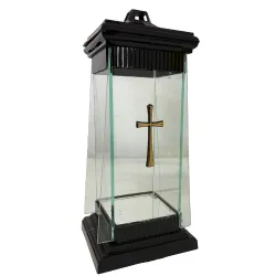 2166-znicz kapliczka czarna ze złotym krzyżem  prawy bok 1 sztuka