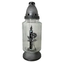 113-znicz srebrny róża ze świeczką od przodu 1 sztuka