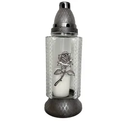 194-znicz ze srebrną różą i białą farbą przód 1 sztuka