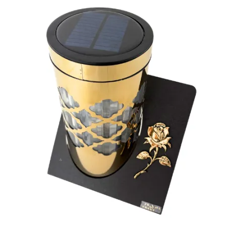 2379-znicz solarny złoty z różą lewy bok 1 sztuka