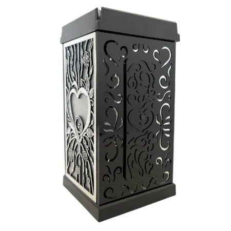 2376-znicz solarny prostopadłościan ze srebrnym sercem lewa strona 1 sztuka