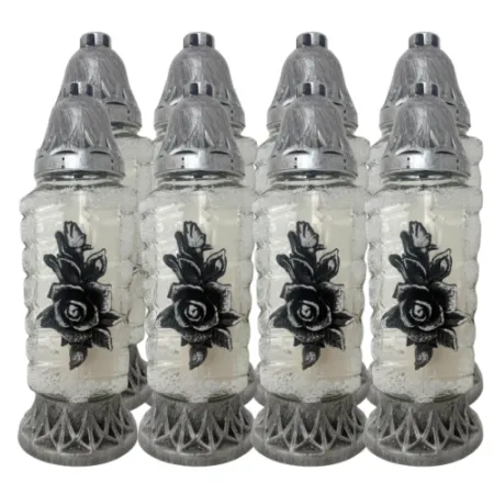 033-znicz srebrny z czarną różą opakowanie