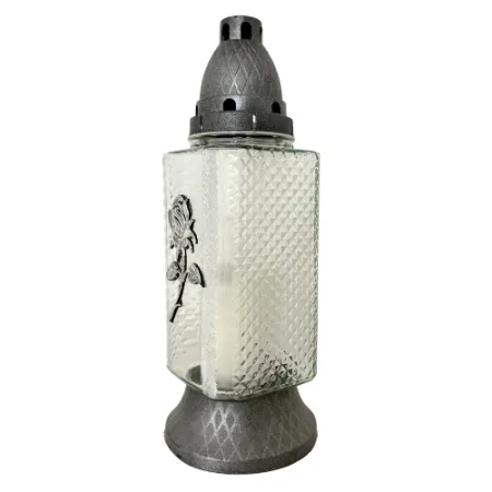 194-znicz ze srebrną różą i białą farbą lewy bok 1 sztuka