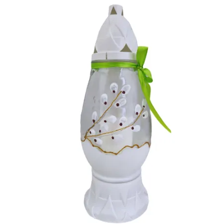 923-znicz duże jajko białe z zieloną kokardką 1 sztuka