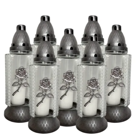 194-znicz ze srebrną różą i białą farbą opakowanie