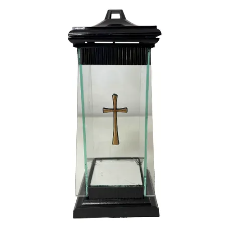 2166-znicz kapliczka czarna ze złotym krzyżem przód 1 sztuka