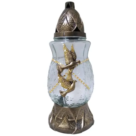 094-znicz szklany złoty gołąbek 1 sztuka