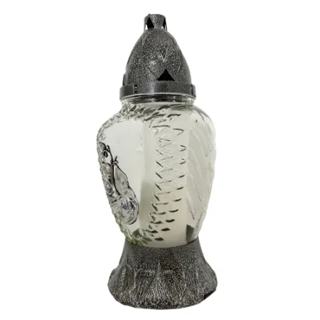 121-mały znicz srebrny z różą lewy bok 1 sztuka