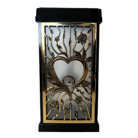 2376-znicz solarny prostopadłościan ze złotym sercem przód 1 sztuka