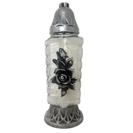 033-znicz srebrny z czarną różą 1 sztuka