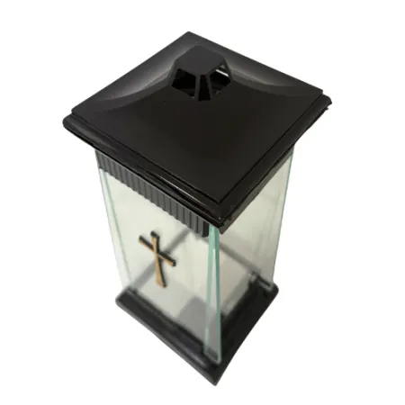 2166-znicz kapliczka czarna ze złotym krzyżem od góry 1 sztuka