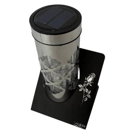 2379-znicz solarny srebrny z różą prawy bok 1 sztuka