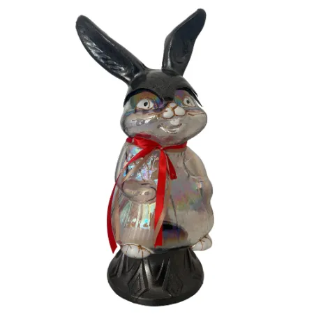 947-znicz zając srebrny z czerwoną kokardką 1 sztuka