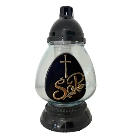 2047-znicz szklany z napisem i krzyżem 1 sztuka