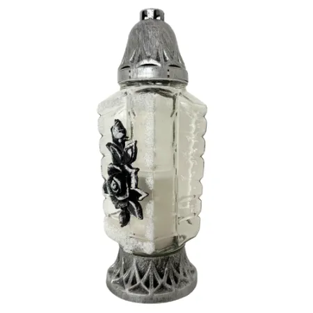 033-znicz srebrny z czarną różą 1 sztuka