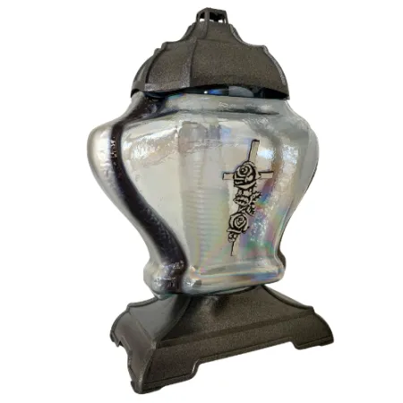 2043-znicz szklany ze srebrnym krzyżykiem 1 sztuka