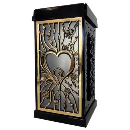 2376-znicz solarny prostopadłościan ze złotym sercem lewy bok 1 sztuka