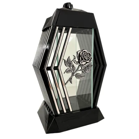 2245-znicz kapliczka trapez ze srebrną różą prawy bok 1 sztuka