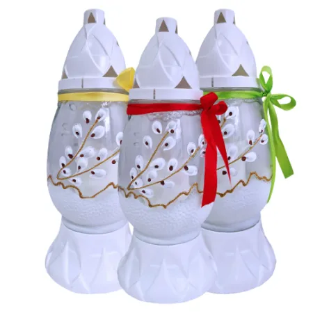 913-znicze jajka małe z kokardkami 3 sztuki