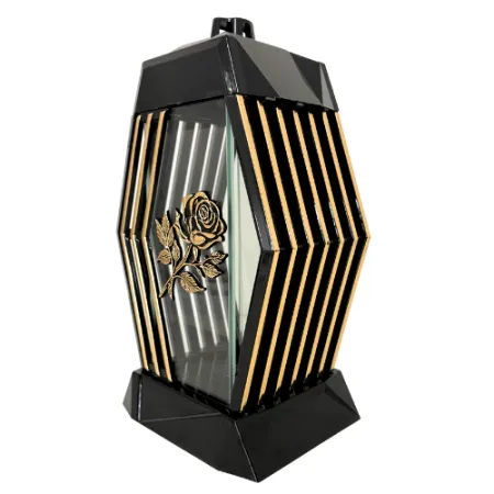 2245-znicz kapliczka trapez ze złotą różą lewy bok 1 sztuka