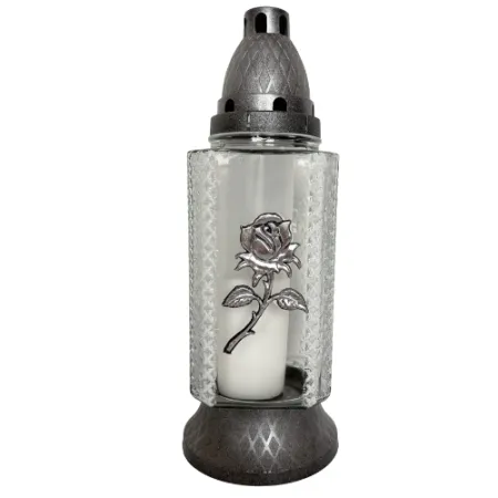 194-znicz ze srebrną różą i białą farbą przód 1 sztuka