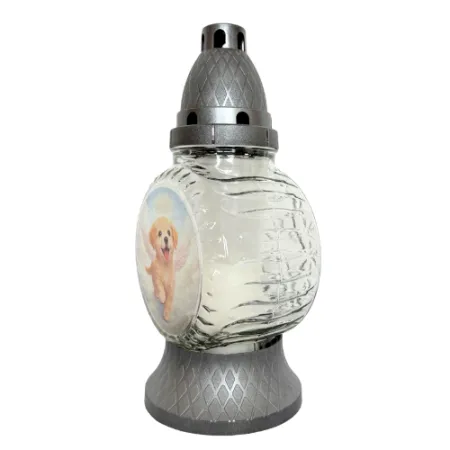 015-znicz srebrny z małym pieskiem lewy bok 1 sztuka